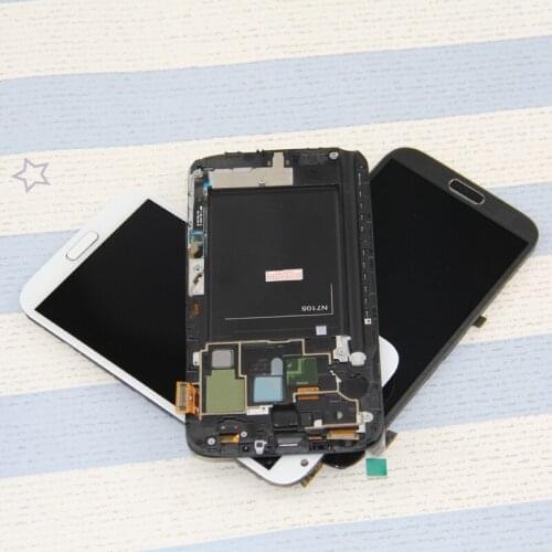 Grey White For Samsung Galaxy Note2 Note 2 N7105 Phone LCD Screen Display With Frame Touch Digitizer