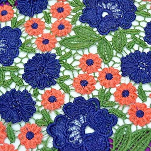 Blue many colors african guipure lace water soluble chemical lace hollow out fabric for patchwork patchwork fabric flower leaf