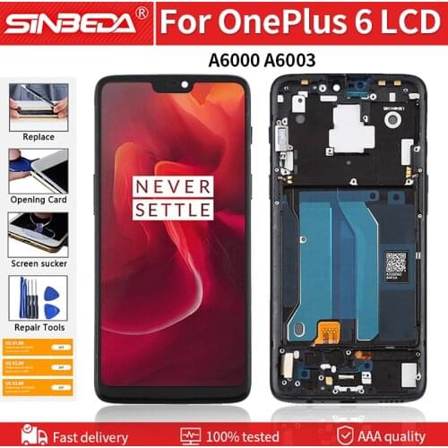 6.28" AMOLED For Oneplus 6 LCD Display Touch Screen Digitizer Assembly Replacement With Frame Screen For One Plus 6 1+6