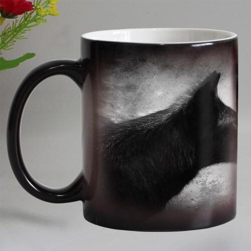 Animal Heat sensitive Coffee mug cup white black wolf Magic Color changing mugs supprised gift