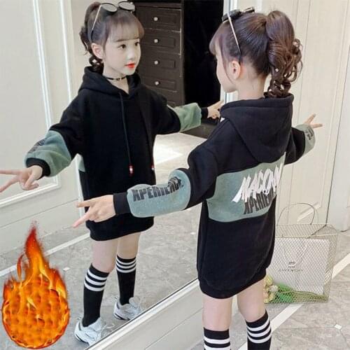 Girls' Hoodies Sweatshirts Kids Outwear 2021 Soft Velvet Thicken Warm Winter Autumn Cotton Fleece Outdoor Childrens Clothing