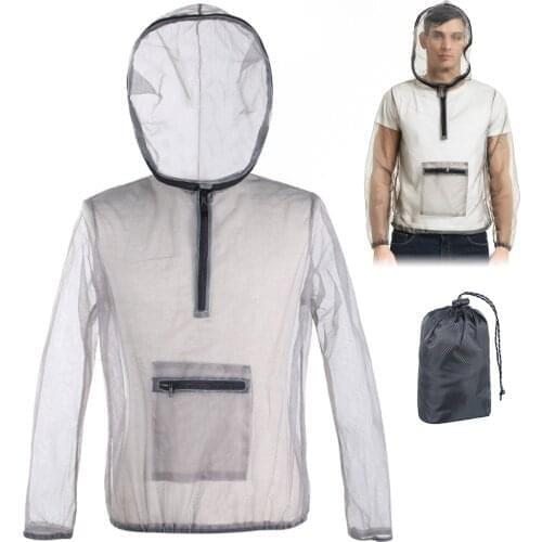 Outdoor Ultralight Mesh Hooded Bug Jacket Mesh Net Anti-mosquito Clothes Protective Mesh Shirt Insect Shield for Camping Fishing