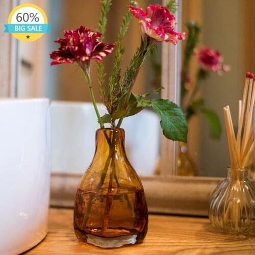 Narrow Mouth Tabletop Vintage Simple Vase European Style Hydroponics Glass Flower Vase Small Vaso Decorativo Room Decor AH50VS