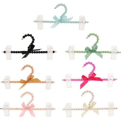 Imitation Pearl Beaded Clothes Hanger with Bow-knot Elegant Pant Rack for Girls Newborn Closthes Doggie Dress, 9.45inch