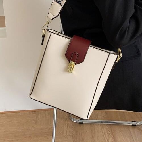 Vintage Pu Leather Bucket Shoulder Bags for Women 2021 Branded Designer Casual Handbag Female Wide Strap Crossbody Messenger Bag
