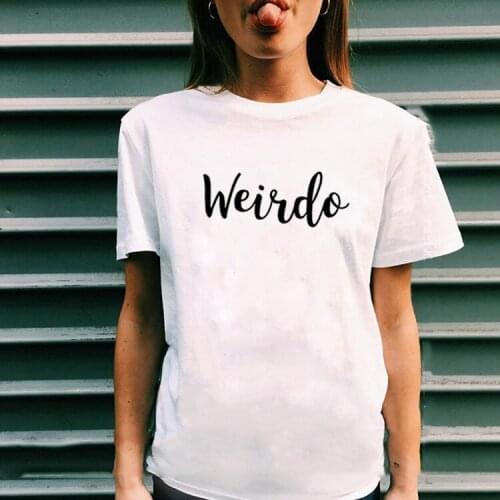 Weirdo Printed Tee Shirt Femme O-neck Short Sleeve Cotton Tshirt Women Black White Summer Loose T Shirts for Women Tops