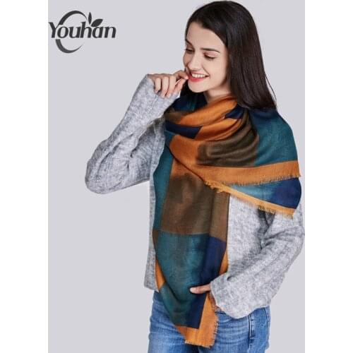 YOUHAN 2021 Women Scarf Luxury Brand Lattice Viscose Square Blanket Shawl Scraf Long Scarves Lady Wraps Echarpe Bandana Pashmina
