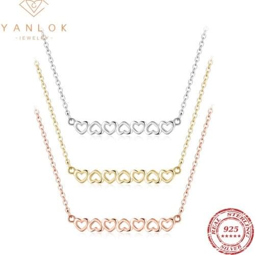 BAMOER Romantic 925 Sterling Silver Heart To Heart Link Chain Pendant Necklaces For Women Sterling Silver Jewelry Collar