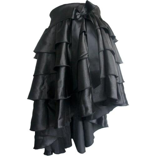 Customized Clubwear Sexy Punk Rock Clothing Low Waist 4 Layers Ruffles Asymmetical Gothic Skirt Women Vintage Steampunk Skirt
