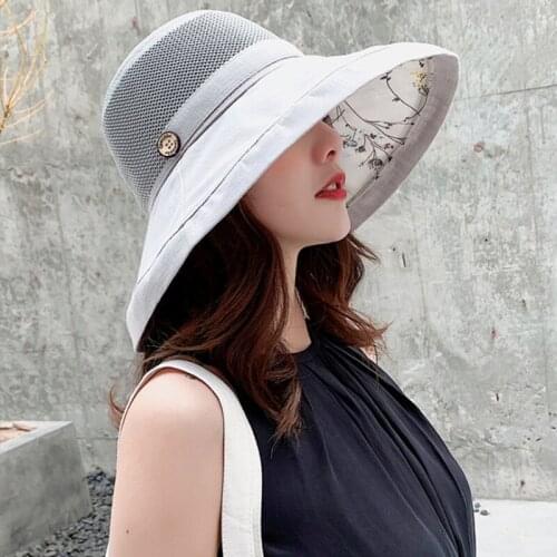 Women Summer Foldable Sun Hat Beach Solid Color Net Mesh Large Wide Brim Anti-UV Hat Female Lady Cloth Sunscreen Breathable Cap