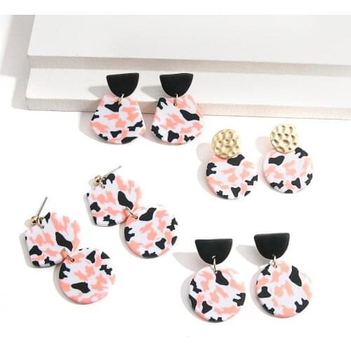 AENSOA New Unique Sweet Handmade Drop Earrings for Women 2020 Fashion Black Pink Hit Color Polymer Clay Geometric Earring Gift