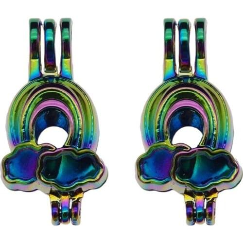 10pcs rainbow color creative rainbow pearl necklace pendant aroma oil diffuser adds your own pearl stone makes it more attractve