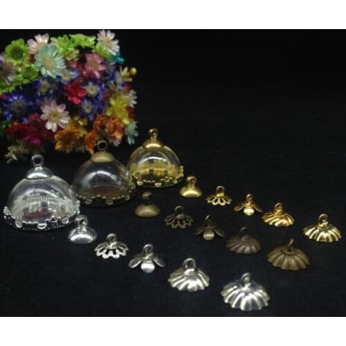 100ets/lot 20mm half round wishing bottle ball with flower tray cap glass vial pendant diy glass cover dome globe necklace gifts