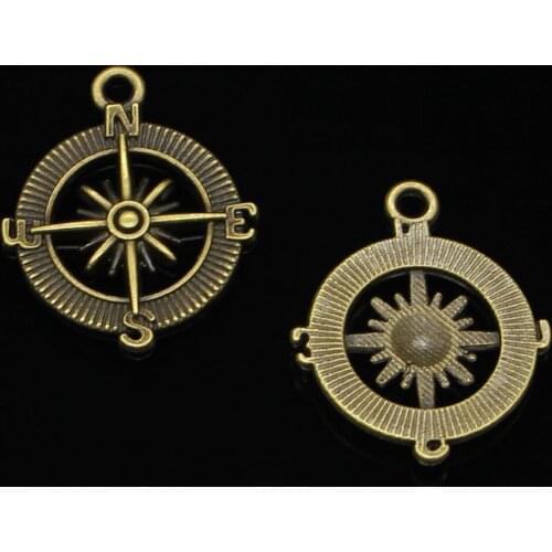 16pcs Antique bronze compass Charms Pendants for Jewelry Making DIY Handmade Craft 24mm