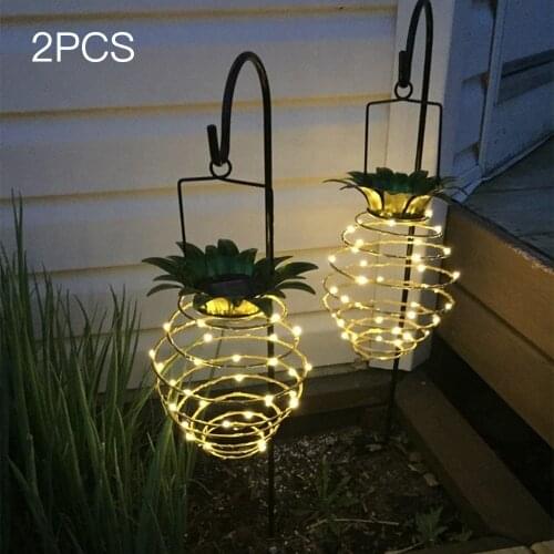 DC2V 0.08W 25LED Pineapple Design Solar Powered Energy Hanging Fairy Light Outdoor Lamp 2 Pack IP56 Water Resistance Warm White