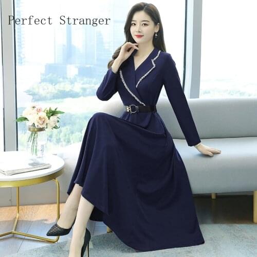 2021 Spring Autumn New Arrival Turn-down Collar Long Sleeve OL Style Hot Sale Women Long Dress M-3XL