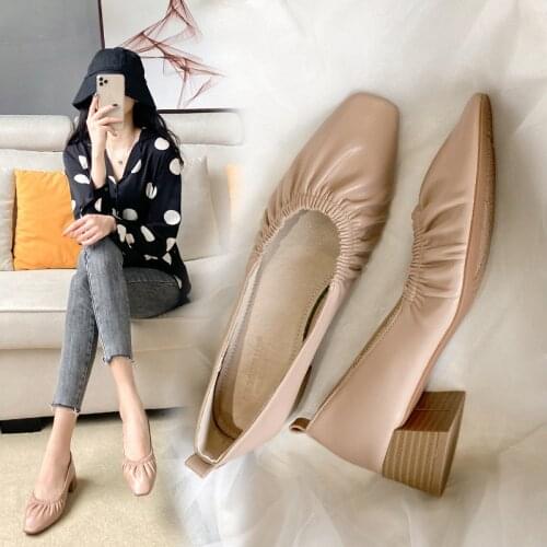 2021 Vintage Square toe wood heels grandma shoes women mary janes moccasins elastic band sneakers woman flats plus size 34-43