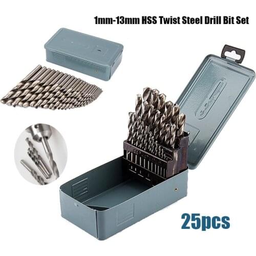 25pcs/set 1mm-13mm HSS Steel Drill Bit Set 25pcs W/ Carry Case 25 Piece HSS Twist Drill Bit Set