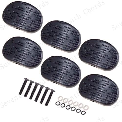 6 Pcs Black Plastic Big Oval Wood Texture Guitar Tuning Pegs Tuners Machine Heads Replacement Button Knob Handle Cap