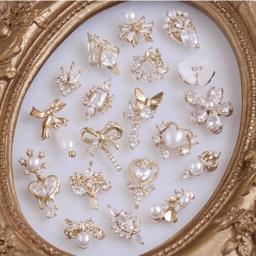 10pcs/lot 3D Bow Tassel Love Chain Alloy Nail Art Zircon Crystal Metal Manicure Nails Accesorios Supplies Decorations Charms