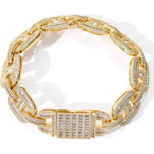 Hip Hop AAA+ Cubic Zirconia Paved Bling Iced Out Pig Nose Coffee Beans Link Chain Bracelets For Men Rapper Jewelry