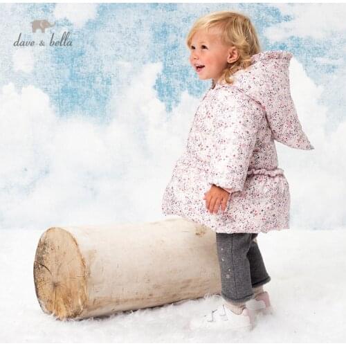 DBZ12624 dave bella winter baby girls fashion floral cartoon print padded hooded coat children tops infant toddler outerwear