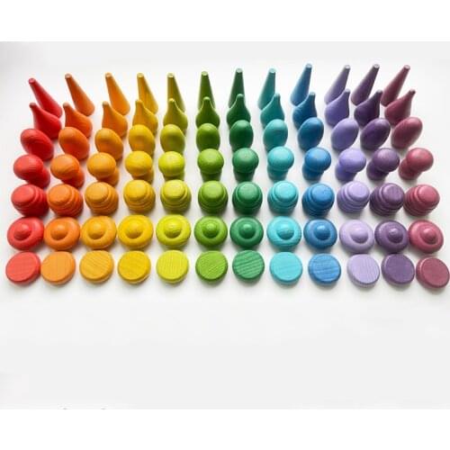 Baby Mandala Toys Loose Parts Beech Creative Rainbow Blocks Kids Pineapple Petal Bamboo Stone Blocks Montessori Sensory Toys