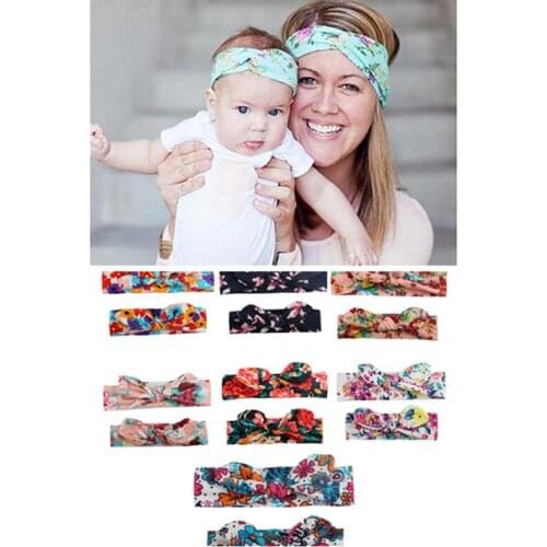 DoreenBeads Fashion Headband For Children Mother Bowknot Multicolor Flower Pattern Charms 23cm 19cm Dia., 1 Set ( 2 PCs/Set)