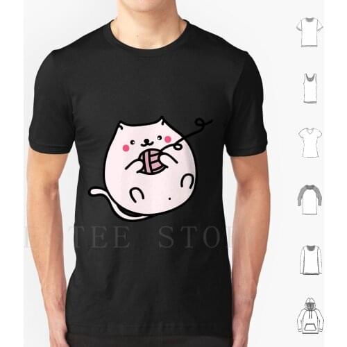 Cat Ball T Shirt Cotton Men DIY Print Cat Flower Leaf Colors Colorful Tail White Cat Cats Color Cats Pink Animals Animal Pet