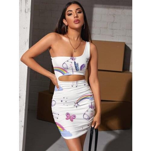 Giyu Brand Unicorn Dress Women Butterfly 3d Print Rainbow Hollow out Dresses Cloud Pleating Womens Clothing Plus Size Short