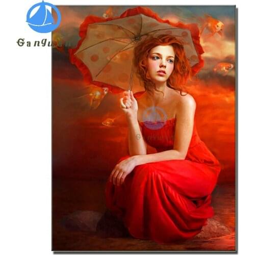 5D DIY Diamond Painting Embroidery Mexican red dress girl Full Square Round Diamond Mosaic fish art Diamond Painting Decoration