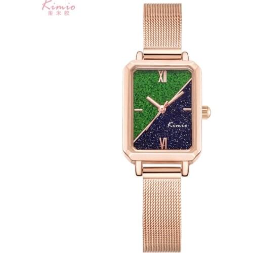 KIMIO 2020 Rectangle Female 3D Gorgeous Sandstone Splicing Dial Relogio Feminino Full of natural beauty agility Green Blue Wrist