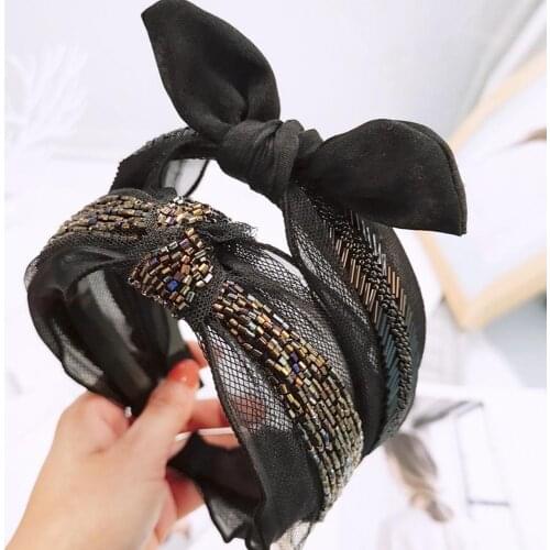 Korea Knotted Rhinestone Crystal Black Hairbands Hair Accessories Hairband for Girls Sparkling Headbands For Women