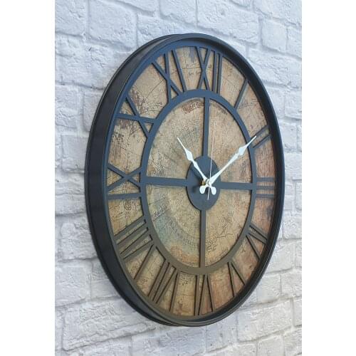 Markakanvas Metal Cased Vintage World Map Wall Clock 50cm