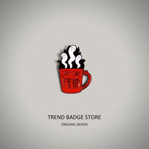 Red Letter Coffee Mug Pins Metal For Backpack, Arrow Handle Brooch, Little White Ghost Of Hot Coffee Shirt Badge