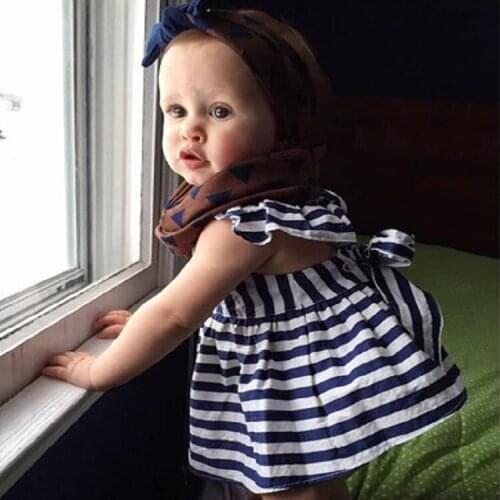 Cute Baby Dress 2021 Cotton Sleeveless Striped Summer Infant Baby Girl Dress Outfits Clothes Set