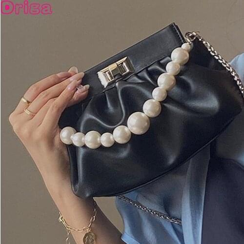 Driga Mini Handbags For Women Pearl Chain Cloud Shoulder Bags Female 2021 Spring And Summer New Fold Messenger Underarm Bags