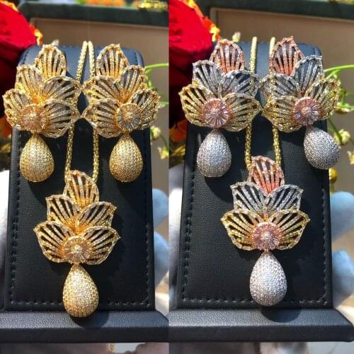 Missvikki Luxury Bridal Wedding Gorgeous Sparkling Big Pendant Earrings Necklace Jewelry Set Super CZ New Fashion Jewelry