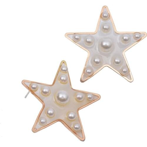 Fashion Pentagram Faux Pearl Earrings Women Big Resin Drop Dangle Earrings Jewelry Female Accessories Statement ZA Earrings 2019