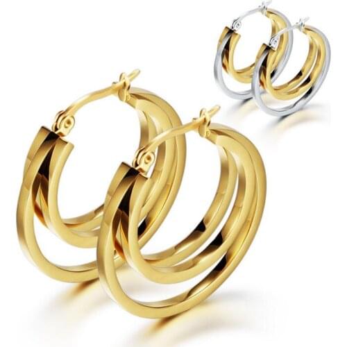 Fashion Jewelry Gold Color Stainless Titanium Steel Rings Women Hoop Earrings