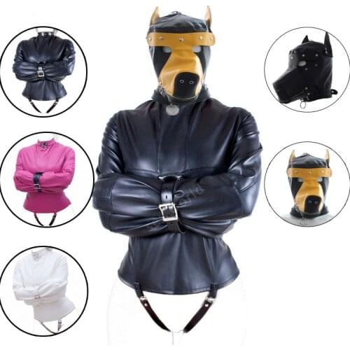 Soft Hood Mask&PU Leather Straitjacket BDSM Bondage Sex Toys Cosplay Set Fetish Hood Pet Role Play Sexy Costume For Couples