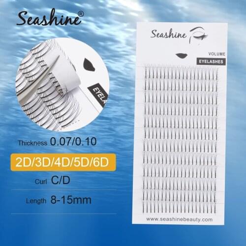Seashine 5 Trays Long Stem Russian Volume Lashes Extension Premade Fans 0.05mm Thickness Eyelashes Extension Premade Volume Fans