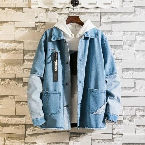 New Hooded denim jacket mens mens hip hop mens retro denim jacket jacket street casual bomber jacket Harajuku fashion coat
