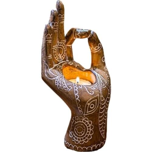 Yoga Figurines Candle Holder Mudra Hand Tabletop Tealight Decor Resin Statues Collectible Gift for Meditation Relaxing