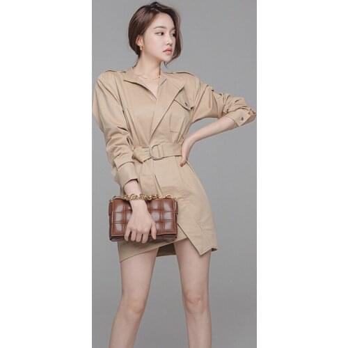 New arrival fashion korean spring mini dress women temperament casual streetwear stand-collar tooling style asymmetrical dres