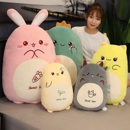 New Huggable Cartoon Animals Dinosaur Rabbit Chick Cat Cattle Plush Toys Stuffed Soft Sleep Pillow Cushion Lovely Gift for Girls