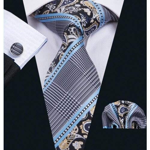 FA-1641 New Barry.Wang New Men`s Tie Silk Jacquard Woven Gravata Necktie Hanky Cufflinks Set For Men Business Wedding Party