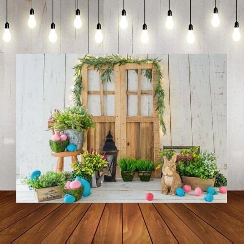 Easter Backdrops for Photography Spring Green Plants Rabbit Eggs Gray Floor Baby Party Photozone Photo Background Photo Studio