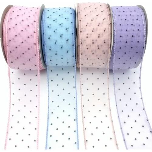 3yards 50mm Printed Dots Organza Ribbon Lace Edge Ribbon DIY Lace Craft For Packing Decoration Garment Sewing Accessory