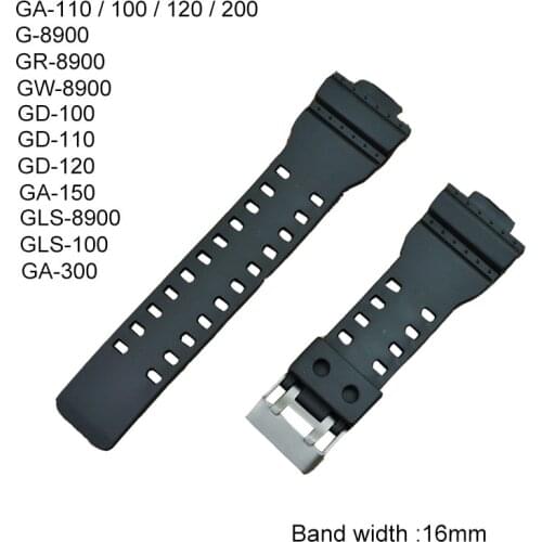 16mm Rubber Watchbands Men Black Sport Diving Silicone Watch Strap Band Metal Buckle For g-shock Watch Accessories